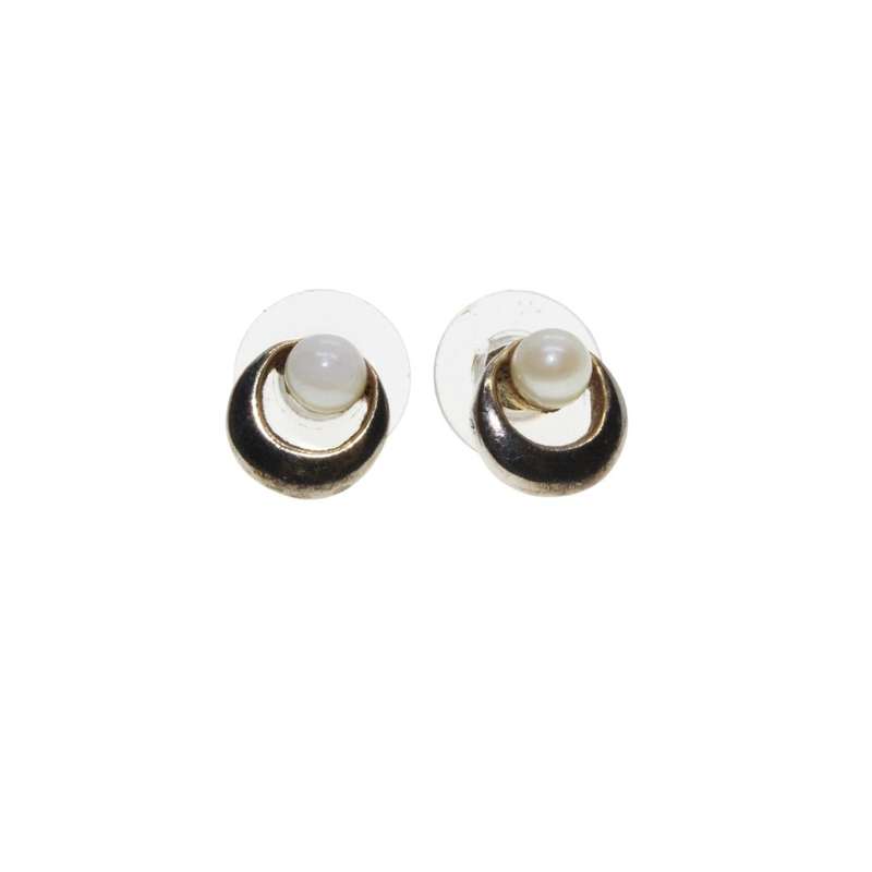 Earrings - Gold Tone Round Earrings with Faux Pearls for Pierced Ears - ML3422