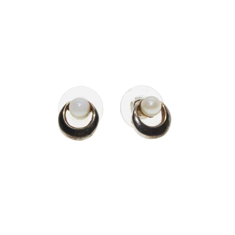 Earrings - Gold Tone Round Earrings with Faux Pearls for Pierced Ears - ML3422
