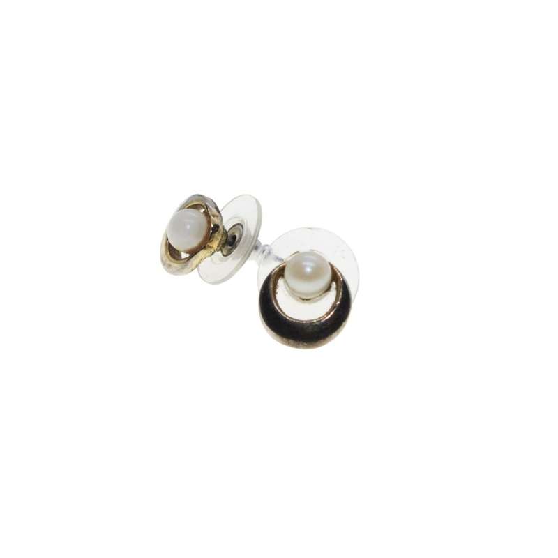 Earrings - Gold Tone Round Earrings with Faux Pearls for Pierced Ears - ML3422