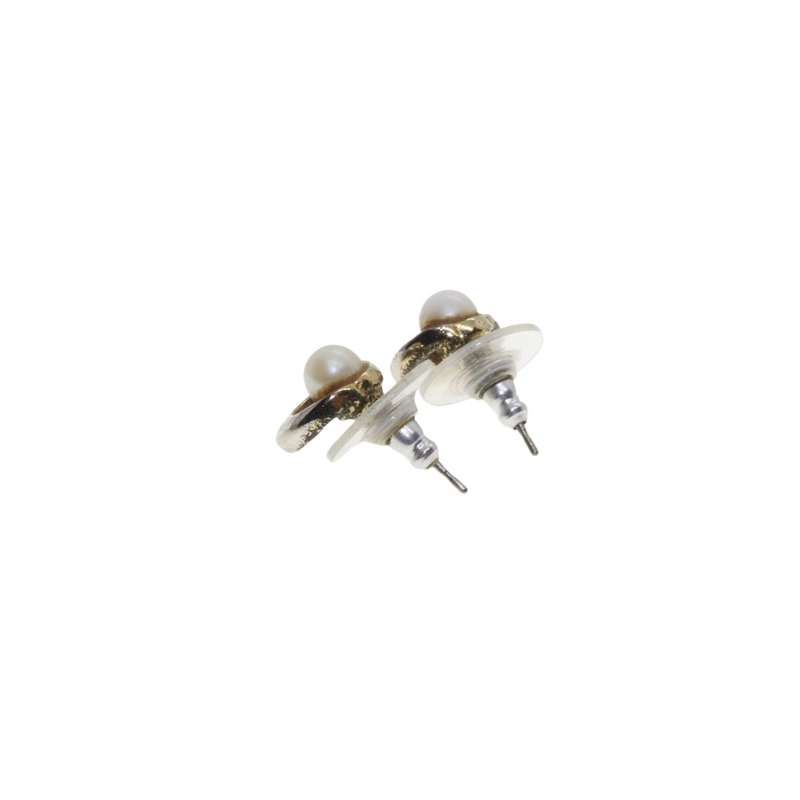 Earrings - Gold Tone Round Earrings with Faux Pearls for Pierced Ears - ML3422