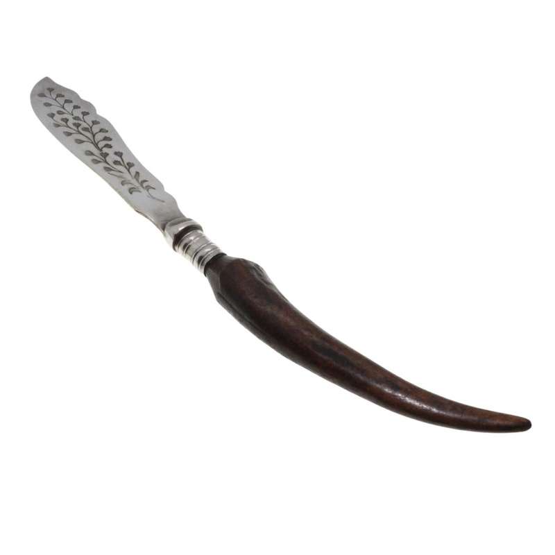 Set - Antique EPNS Pickle Fork, Spreading Knife, Spoon. Staghorn Shape Handles. Orig Box. - ML3430