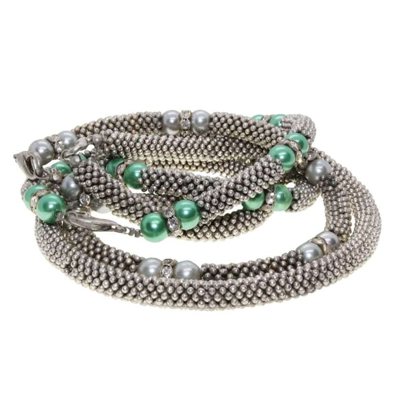 Necklaces - Silver Tone Mesh Necklace with Faux Pearls and Diamantes x 3. - ML3443