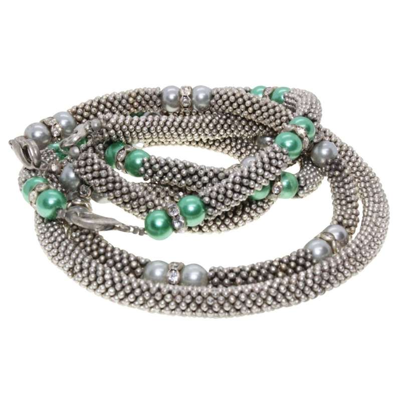 Necklaces - Silver Tone Mesh Necklace with Faux Pearls and Diamantes x 3. - ML3443