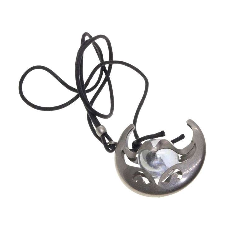 Pendant - Silver Tone Crescent Moon with Ball Pendant hanging on Black Thong - ML3450