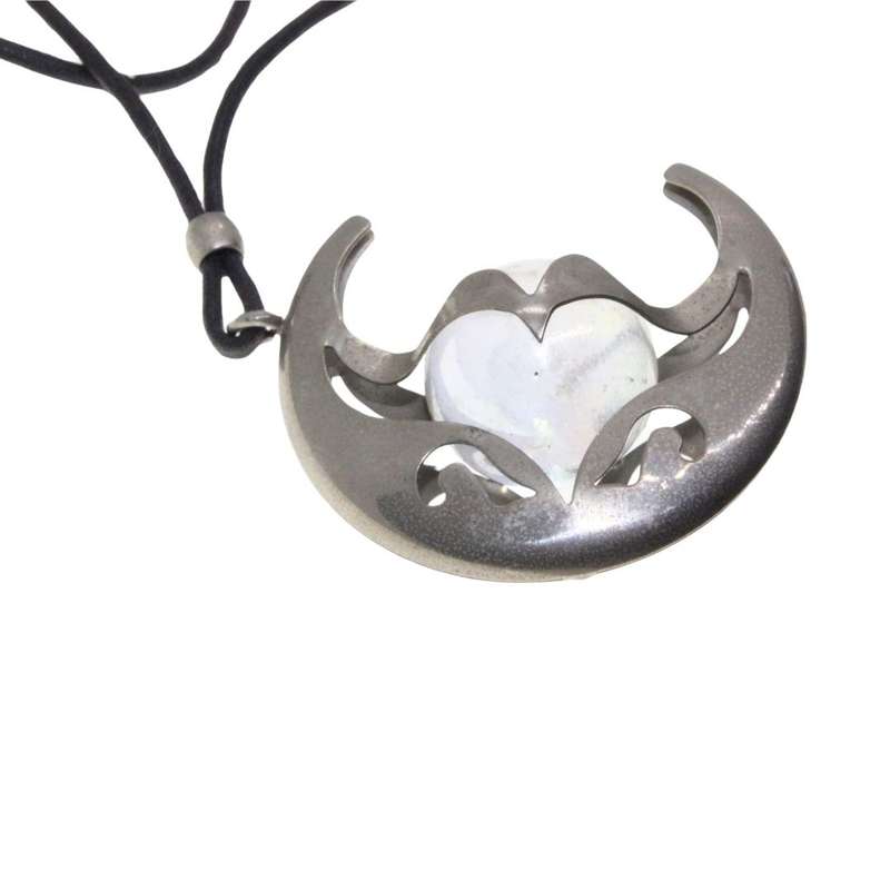 Pendant - Silver Tone Crescent Moon with Ball Pendant hanging on Black Thong - ML3450