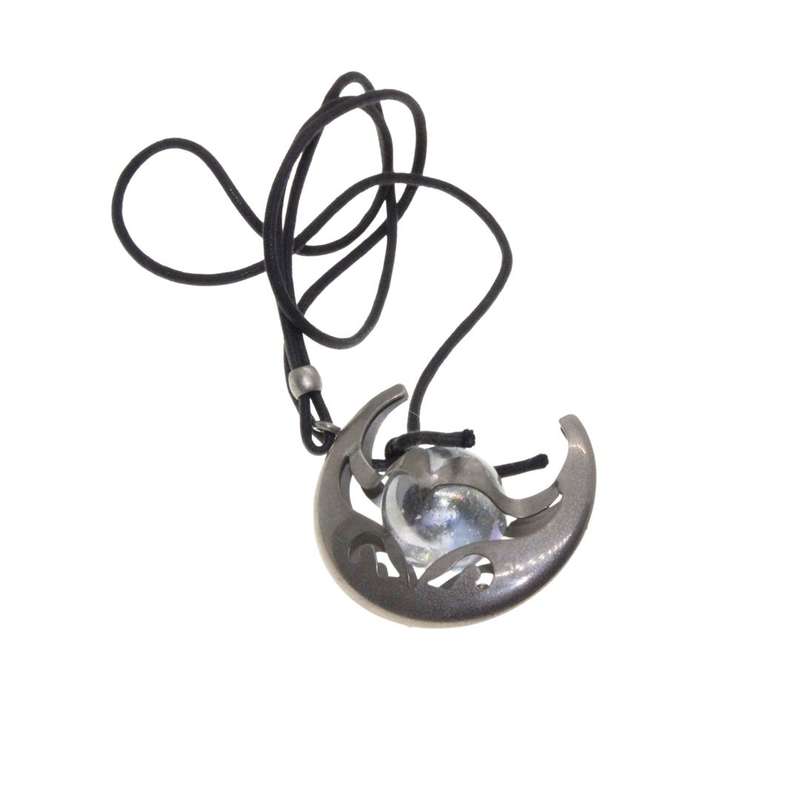 Pendant - Silver Tone Crescent Moon with Ball Pendant hanging on Black Thong - ML3450