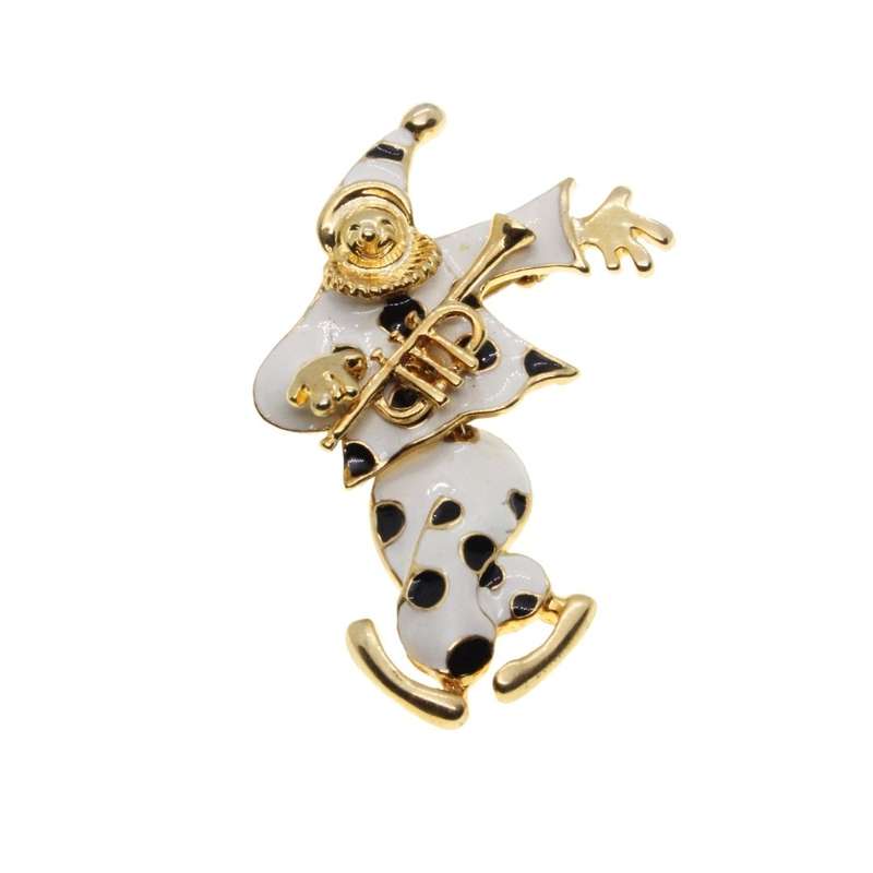 Brooch - Vintage Clown Retro Brooch Gold Tone with White Enamel. Articulated Legs - ML3454