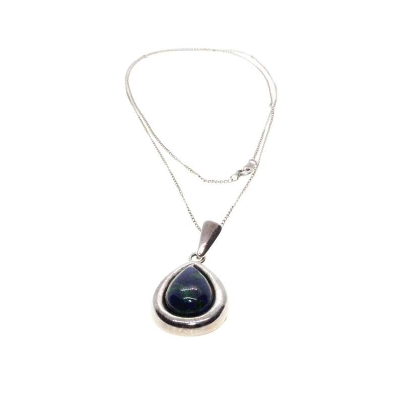 Pendant - Vintage 925 Silver Pear Shaped Pendant with Chain with Eilat Stone. - ML3456