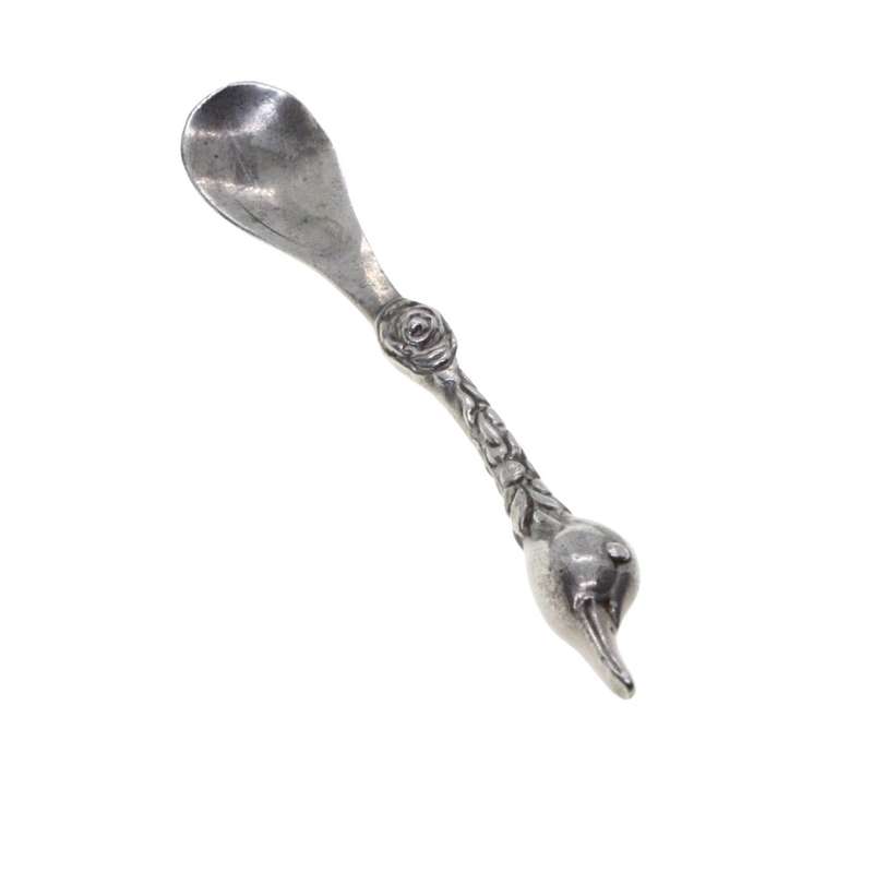 Spoon - Handmade Mustard spoon with duck face and delicate Rose engravings. Stamped - ML3457