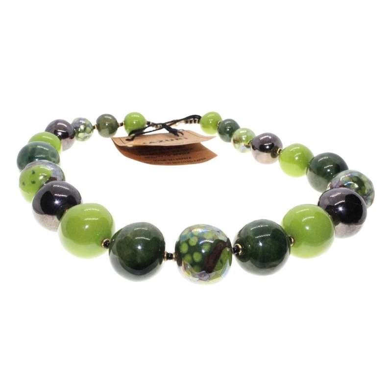 Necklace - Green Ceramic Beaded Necklace handmade and painted by Kenyan Women - ML3458