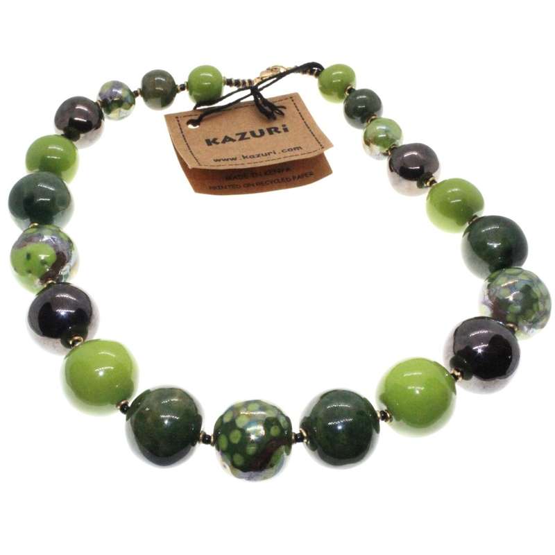 Necklace - Green Ceramic Beaded Necklace handmade and painted by Kenyan Women - ML3458