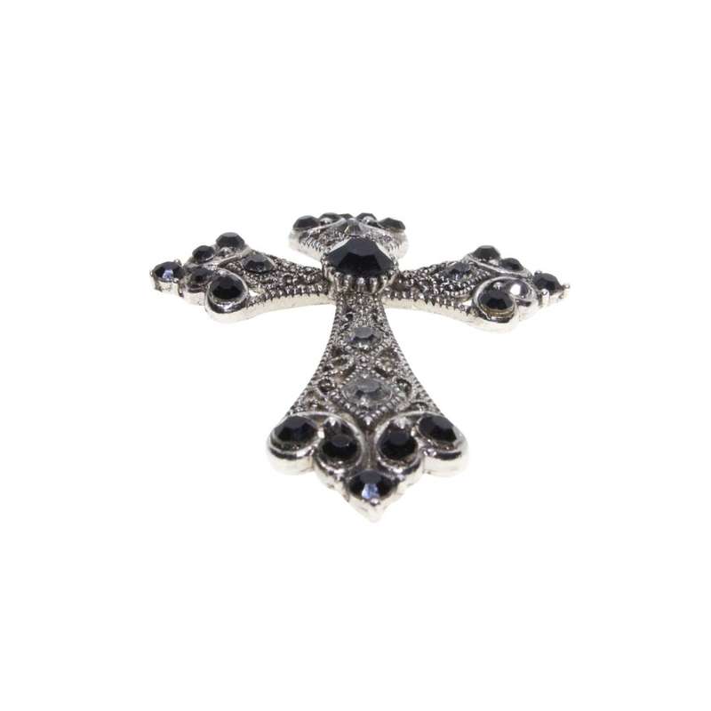 Pendant - Vintage Silver Tone Cross Pendant / Filigree and Rhinestones - ML3460