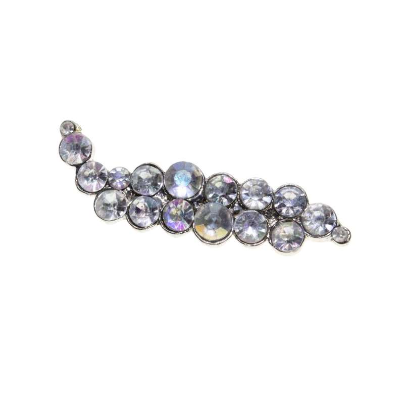 Brooch - Vintage Silver Tone Cabochon Style "wavy" Brooch with Clear Rhinestones - ML3464