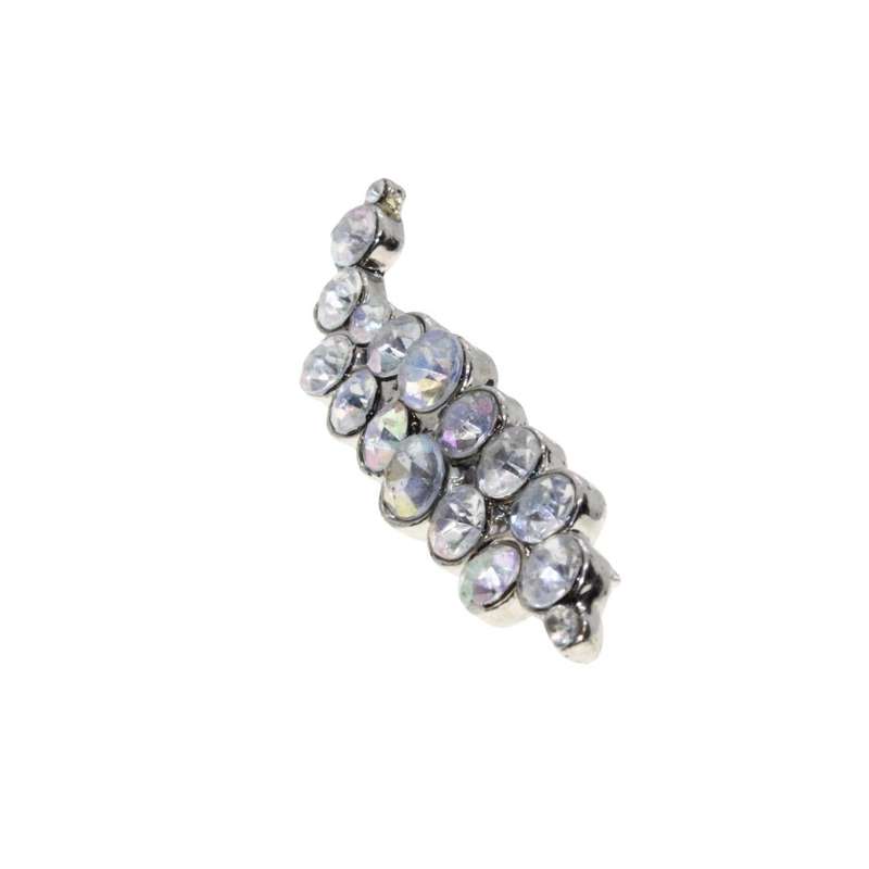 Brooch - Vintage Silver Tone Cabochon Style "wavy" Brooch with Clear Rhinestones - ML3464
