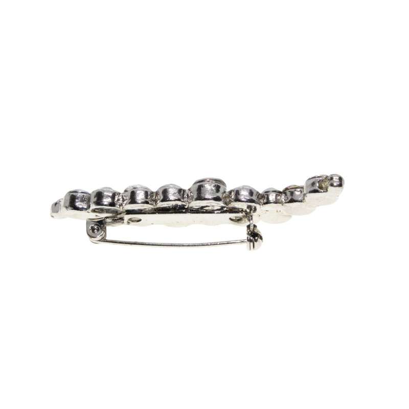Brooch - Vintage Silver Tone Cabochon Style "wavy" Brooch with Clear Rhinestones - ML3464