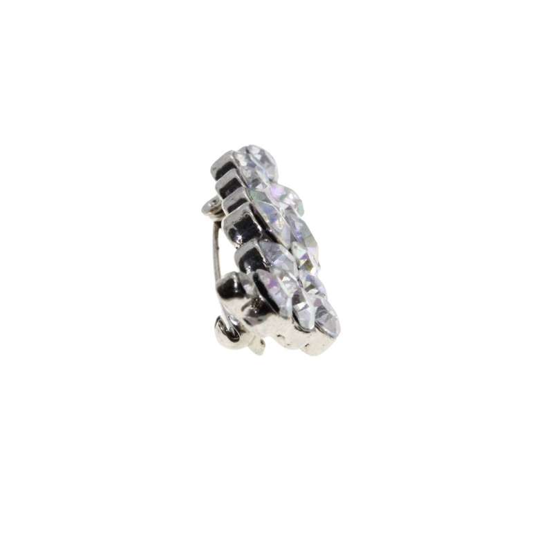 Brooch - Vintage Silver Tone Cabochon Style "wavy" Brooch with Clear Rhinestones - ML3464