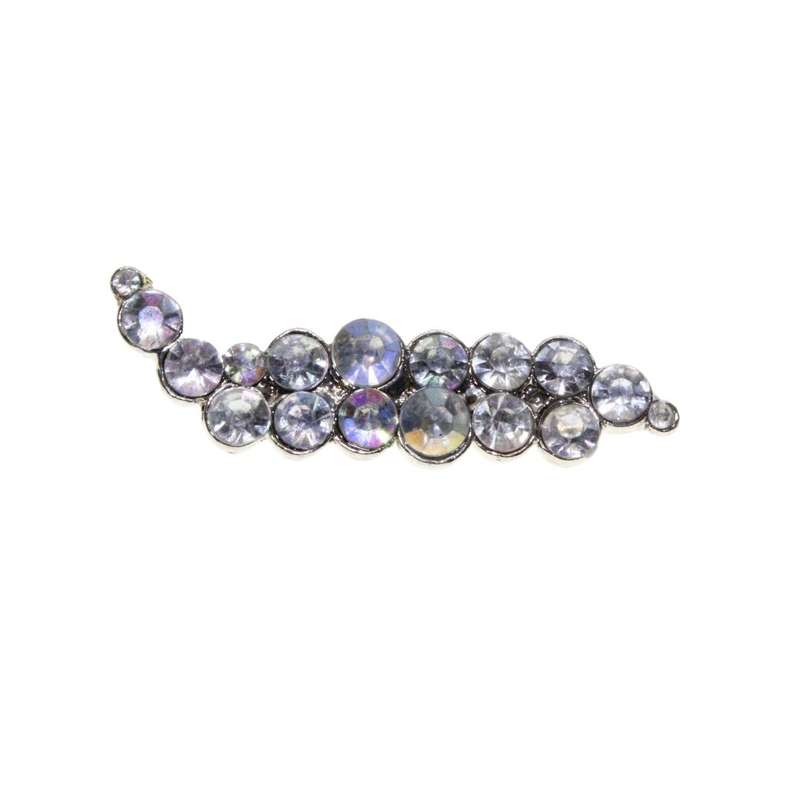 Brooch - Vintage Silver Tone Cabochon Style "wavy" Brooch with Clear Rhinestones - ML3464