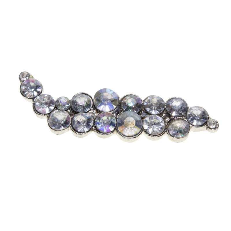 Brooch - Vintage Silver Tone Cabochon Style "wavy" Brooch with Clear Rhinestones - ML3464