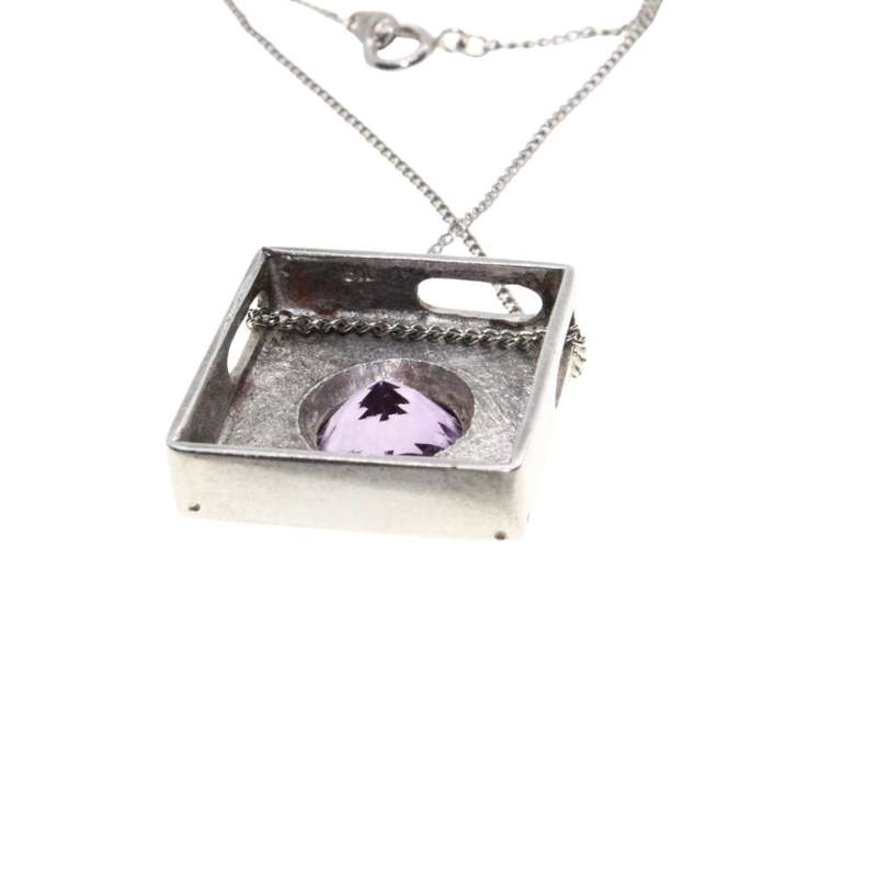 Necklace - Silver. Wear as Diamond or Square Style. Amathyst colour Stone in Cabochon. - ML3465