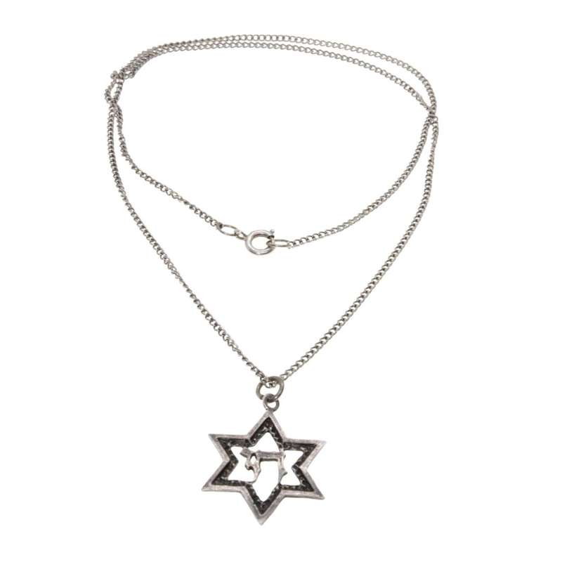 Pendant - Silver Tone Star of David with a Chai in the Centre . - ML3466