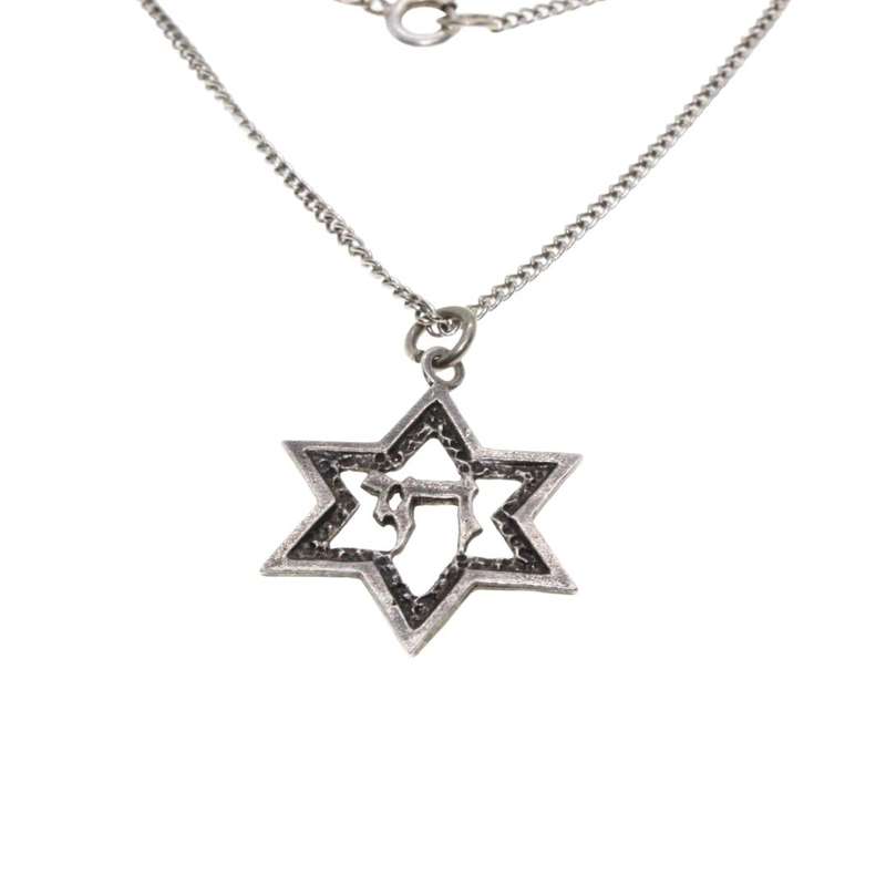 Pendant - Silver Tone Star of David with a Chai in the Centre . - ML3466