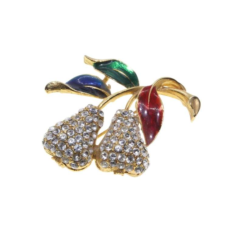 Brooches - Vintage Gold Tone Fruit Brooches each with Diamantes and Enamel Leaves and Fruit - ML3471