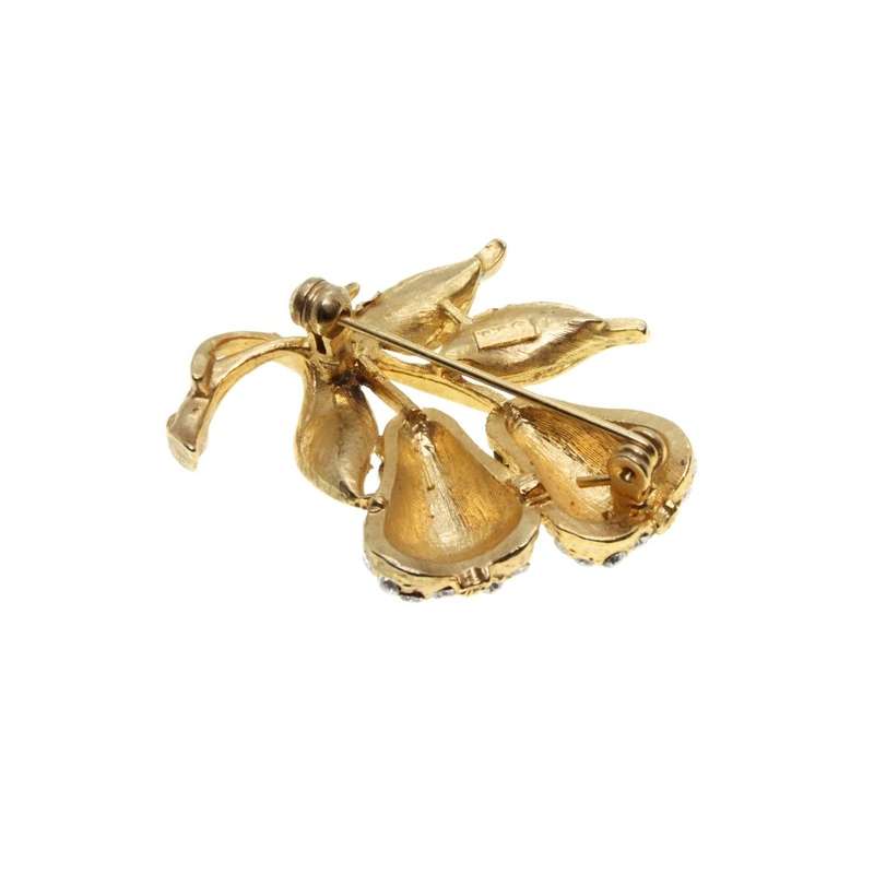 Brooches - Vintage Gold Tone Fruit Brooches each with Diamantes and Enamel Leaves and Fruit - ML3471