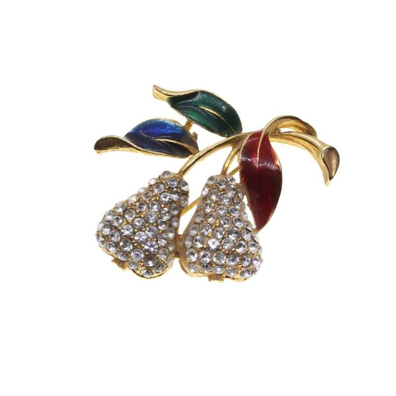 Brooches - Vintage Gold Tone Fruit Brooches each with Diamantes and Enamel Leaves and Fruit - ML3471