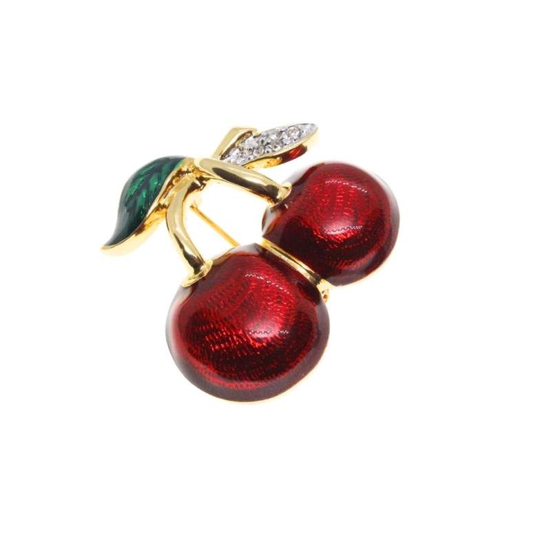 Brooches - Vintage Gold Tone Fruit Brooches each with Diamantes and Enamel Leaves and Fruit - ML3471