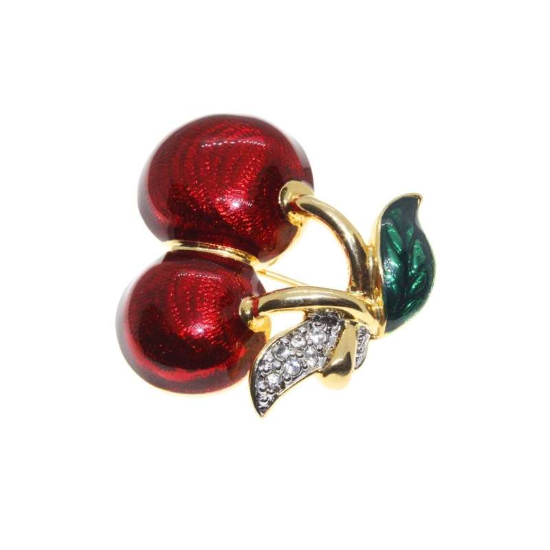 Brooches - Vintage Gold Tone Fruit Brooches each with Diamantes and Enamel Leaves and Fruit - ML3471