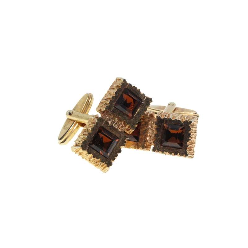 Cufflinks - Gold Tone Vintage Square Cufflinks. Rigid Texture. Copper Coloured Rhinestones - ML3474