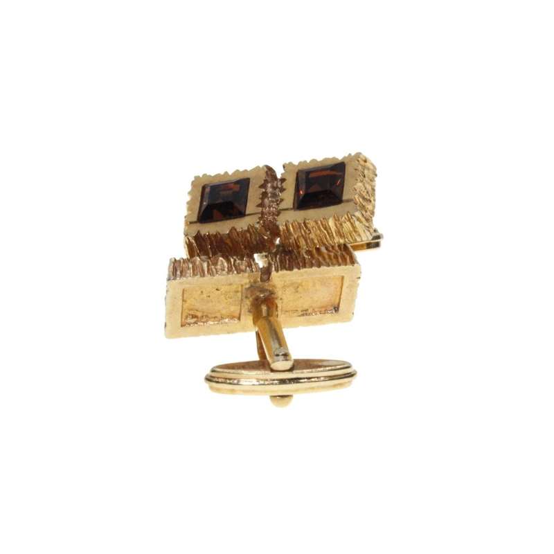 Cufflinks - Gold Tone Vintage Square Cufflinks. Rigid Texture. Copper Coloured Rhinestones - ML3474