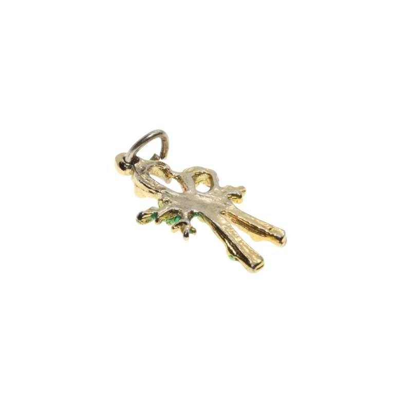 Pendant - Vintage Gold Tone Christmas Candy Cane & Miseltoe Pendant. Red & Green Enamel - ML3477