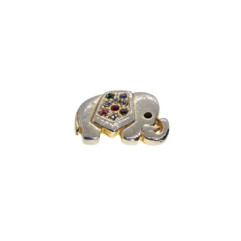 Brooch - Gold Tone Vintage Little Elephant Brooch. 10 x Assorted Coloured Diamantes - ML3478