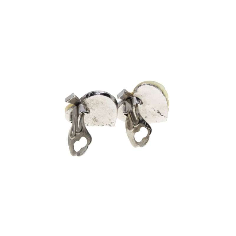 Earrings - Silver Tone Marcasite Leaf Earrings with Mother of Pearl. Clip Ons - ML3481