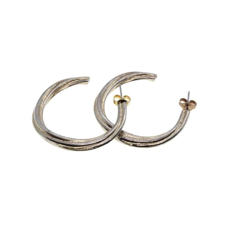 Earrings - Vintage Gold Tone Twisted Hoops. For Pierced Ears - ML3482