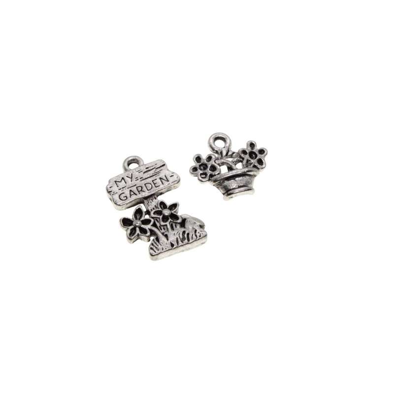 Charms - 2 x Silver Tone Unique Charms. 1 x My Garden. 1 x Flower Pot - ML3485