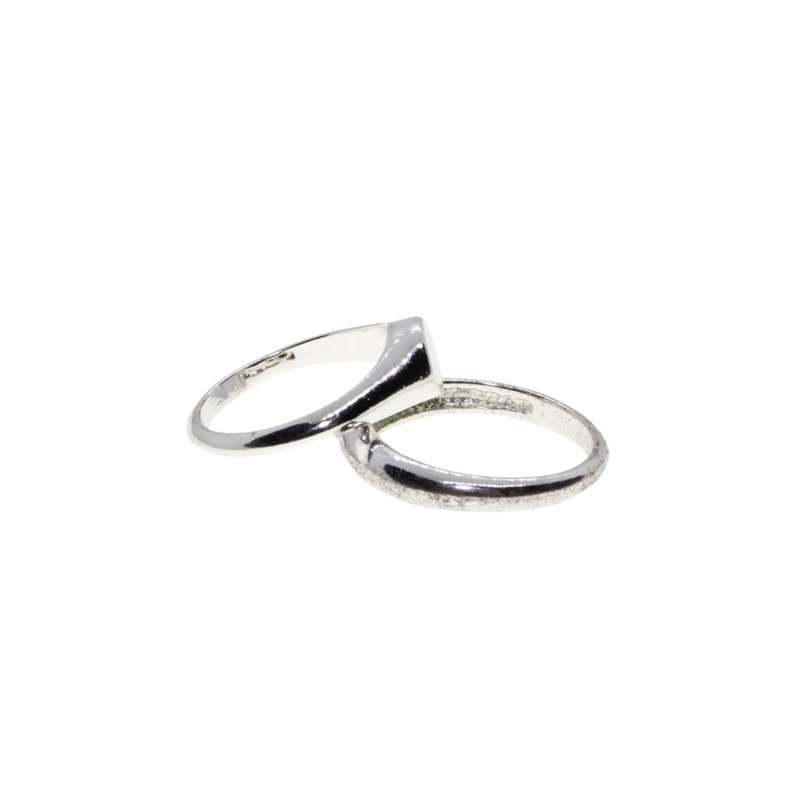 Ring - 2 x Silver Tone Plain Band Rings. Statement Jewellery - ML3490