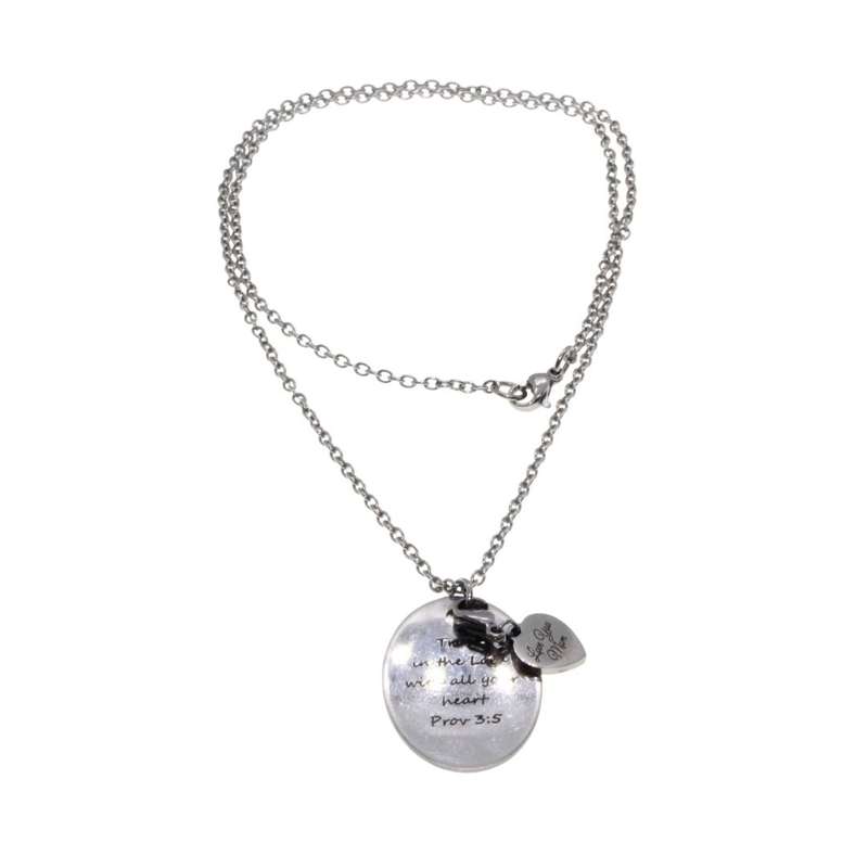 Necklace - Silver Tone Chain and an Oval Pendant with a Bible Verse engraving - ML3491