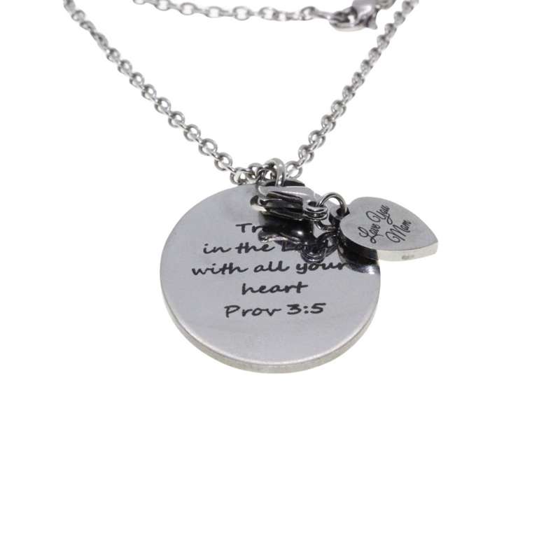 Necklace - Silver Tone Chain and an Oval Pendant with a Bible Verse engraving - ML3491