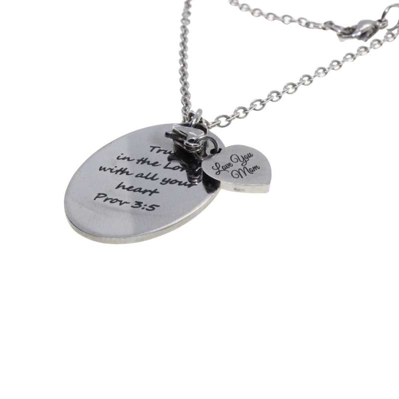 Necklace - Silver Tone Chain and an Oval Pendant with a Bible Verse engraving - ML3491