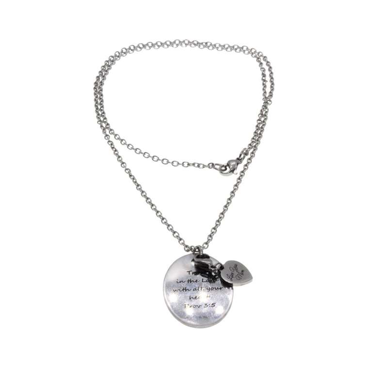 Necklace - Silver Tone Chain and an Oval Pendant with a Bible Verse engraving - ML3491