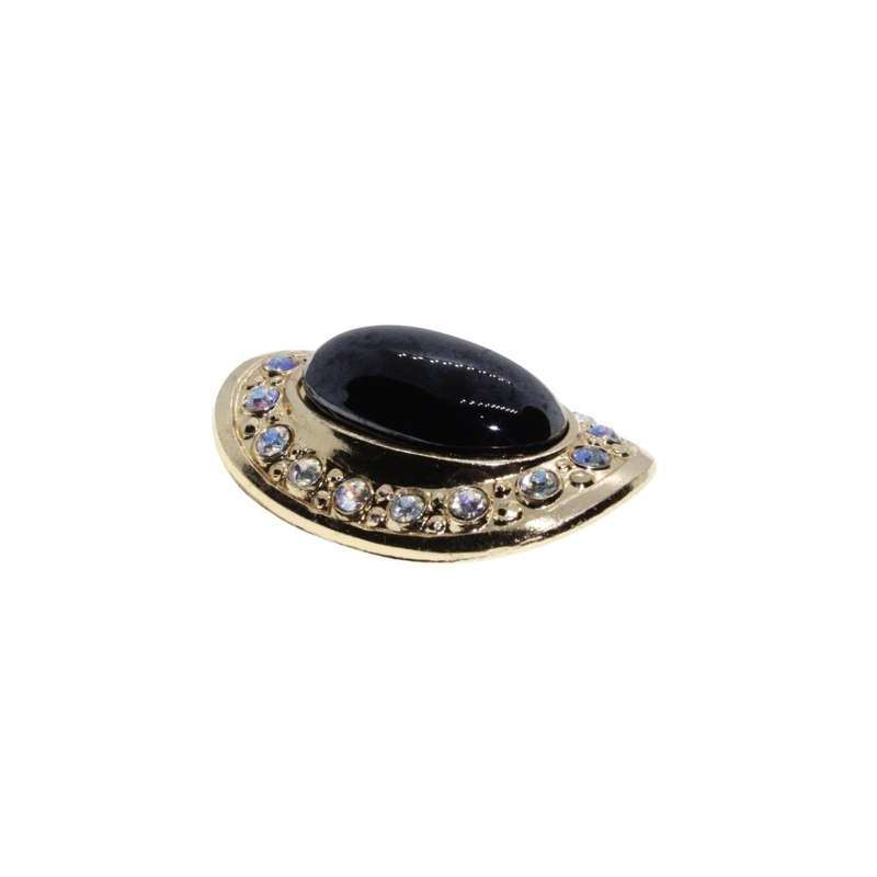 Brooch - Gold Tone Fashion Oval Brooch with Large Black Centre. Small surrounding Diamantes - ML3495