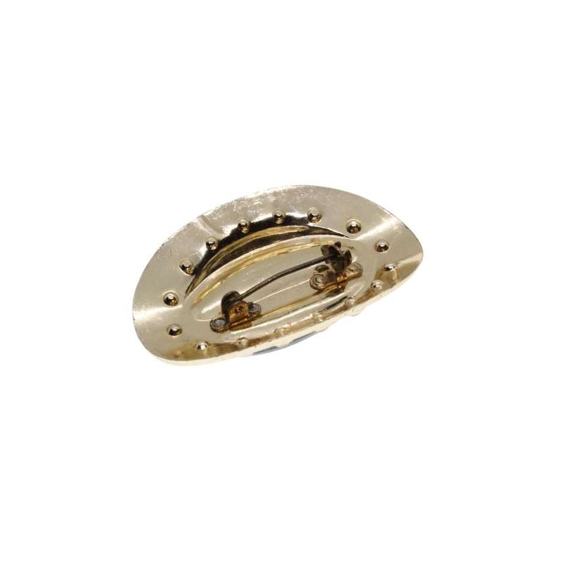 Brooch - Gold Tone Fashion Oval Brooch with Large Black Centre. Small surrounding Diamantes - ML3495