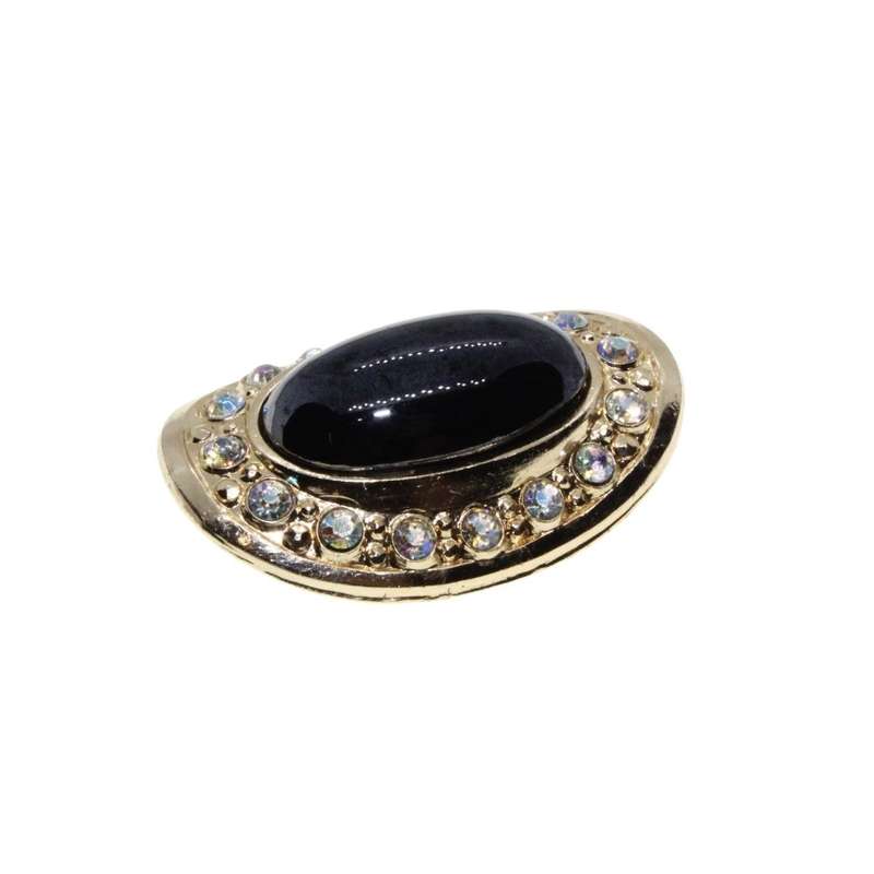 Brooch - Gold Tone Fashion Oval Brooch with Large Black Centre. Small surrounding Diamantes - ML3495