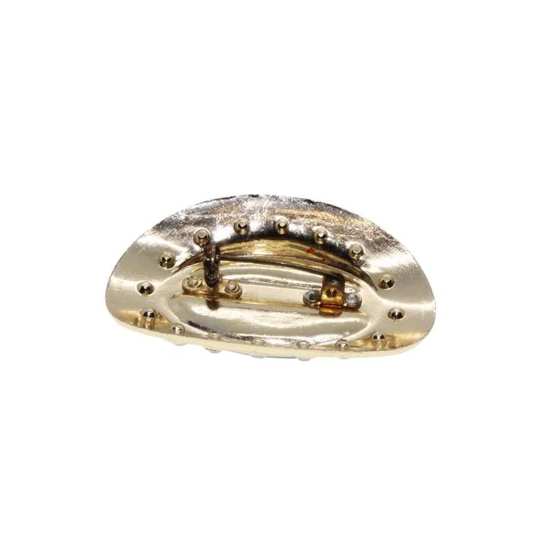 Brooch - Gold Tone Fashion Oval Brooch with Large Black Centre. Small surrounding Diamantes - ML3495