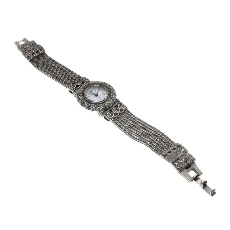 Watch - Vintage Silver Tone Marcasite Mesh Band. Round Face - ML3499