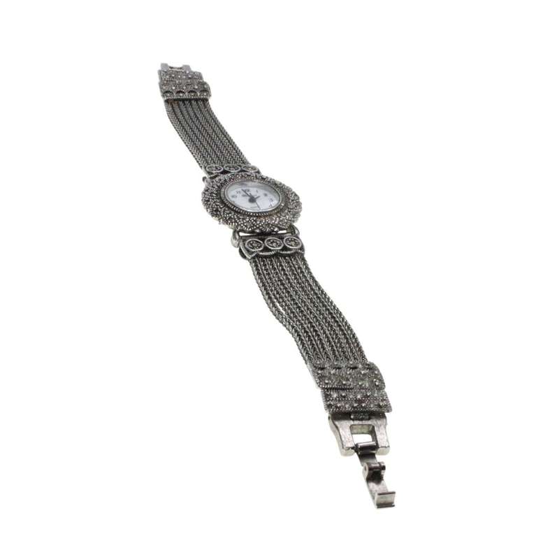Watch - Vintage Silver Tone Marcasite Mesh Band. Round Face - ML3499