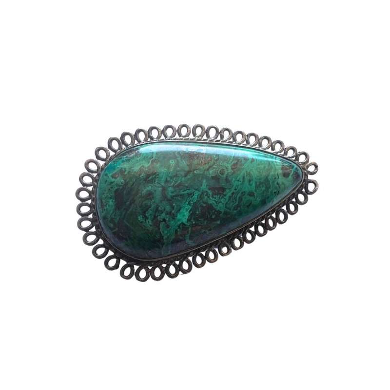 Brooch/Pendant - 925 Silver . Pear Shape Eilat Stone. Filigree Frame. - ML3501