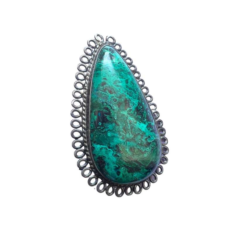 Brooch/Pendant - 925 Silver . Pear Shape Eilat Stone. Filigree Frame. - ML3501